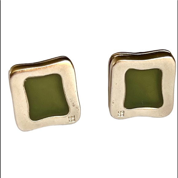 GIVENCHY Vintage Brushed SilverTone Green Resin Clip Earrings - Picture 11 of 11